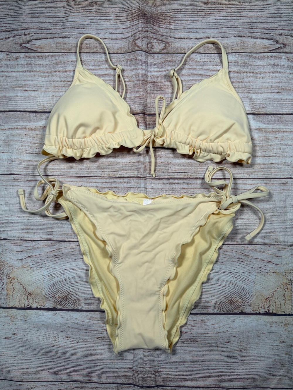 Women's Butter Yellow Ruffle Triangle Bikini Set